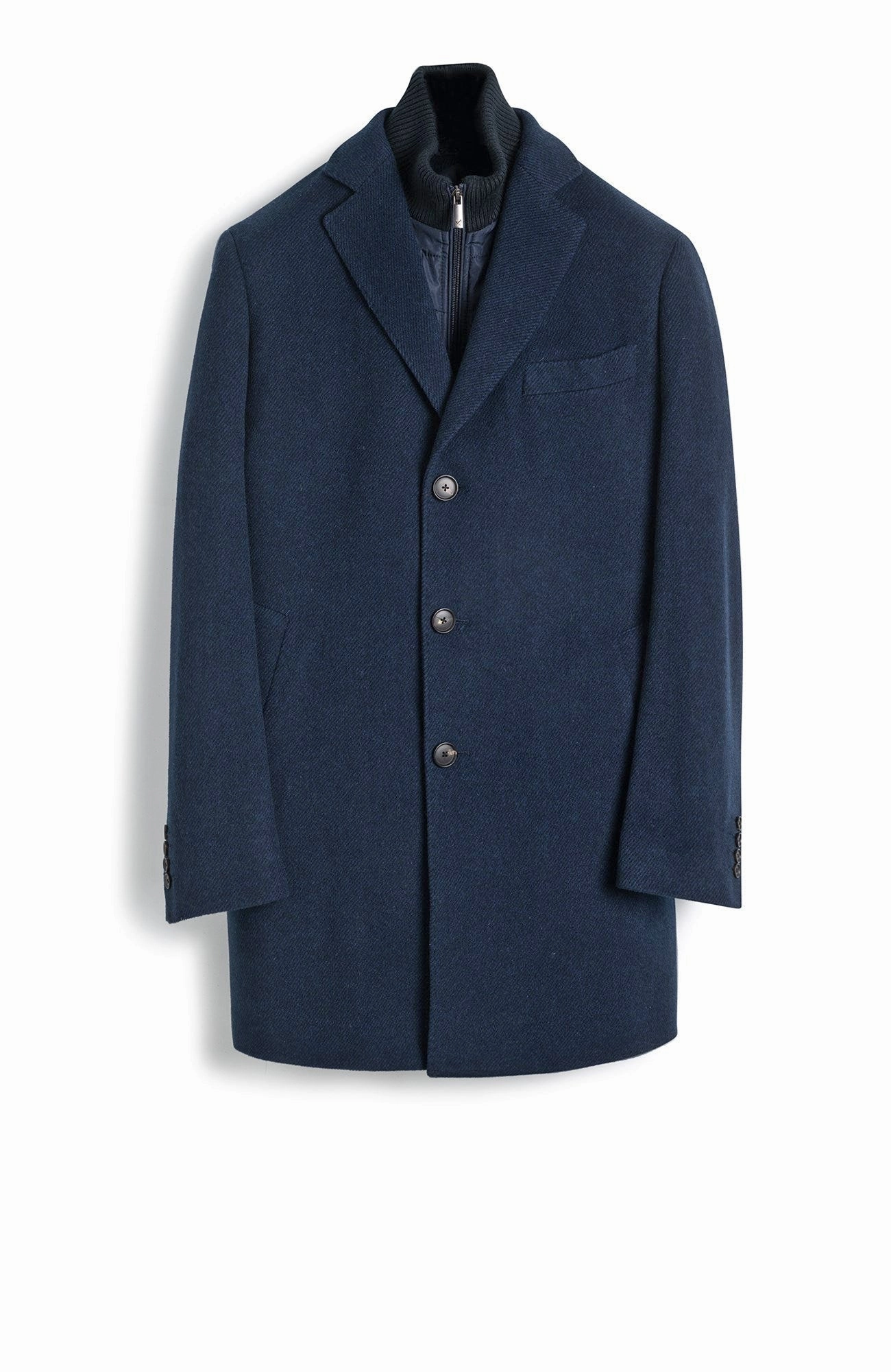 Pattern Print Shawl Lapel LECLAIRE NAVY TWILL WOOL & CASHMERE CAR COAT