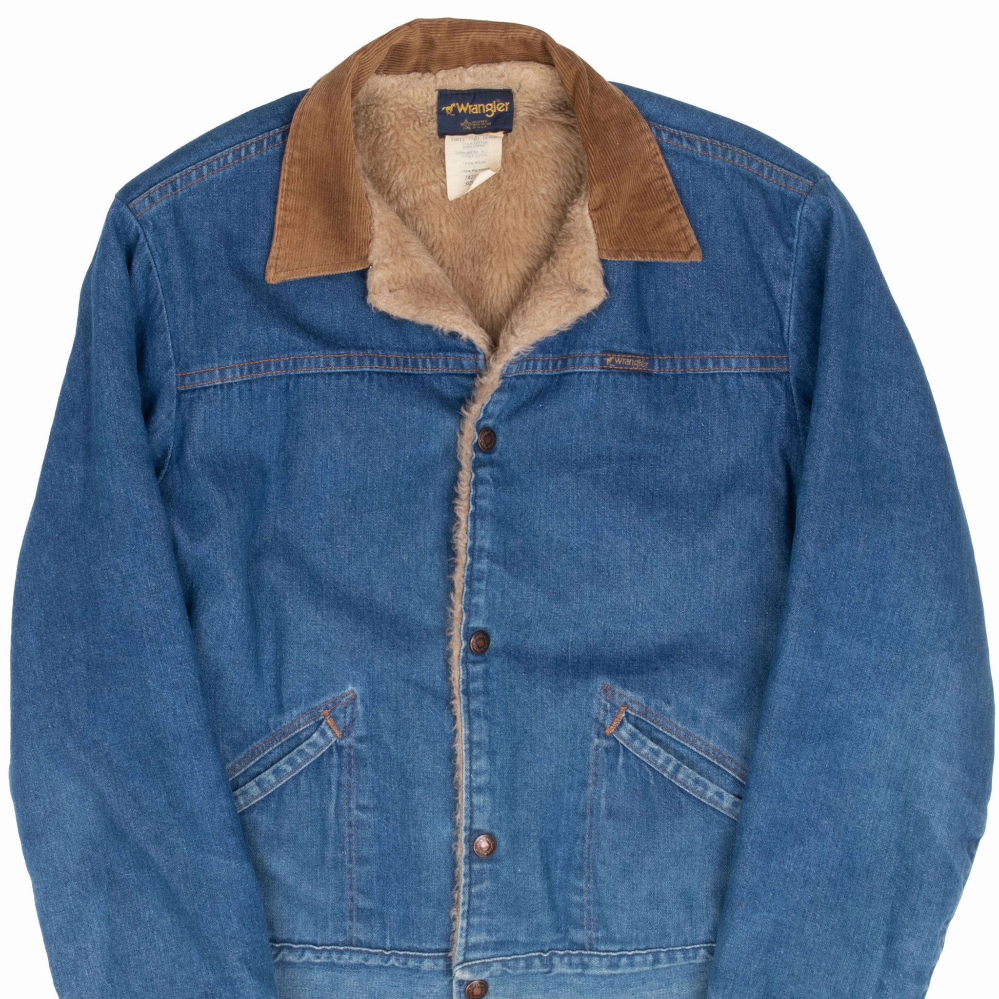 VINTAGE WRANGLER FUR LINED DENIM JACKET 74227NV 1970S SIZE 38 MADE IN USA Perseverance Equity