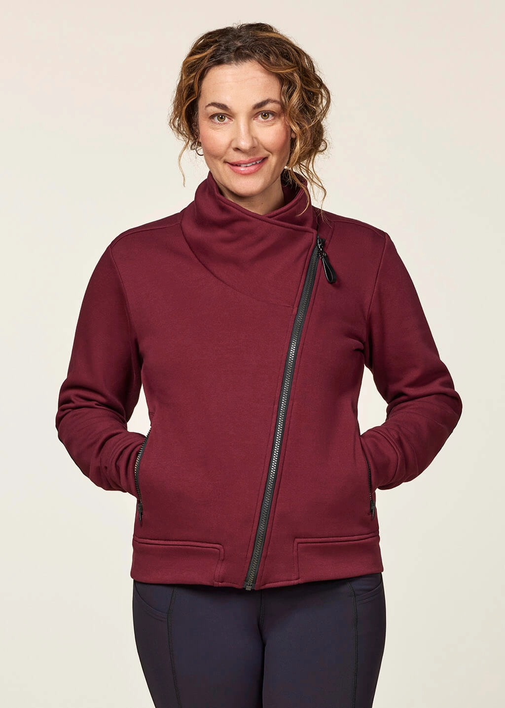 Wrap Front Fleece Jacket Seamless Side Panels Designer Look