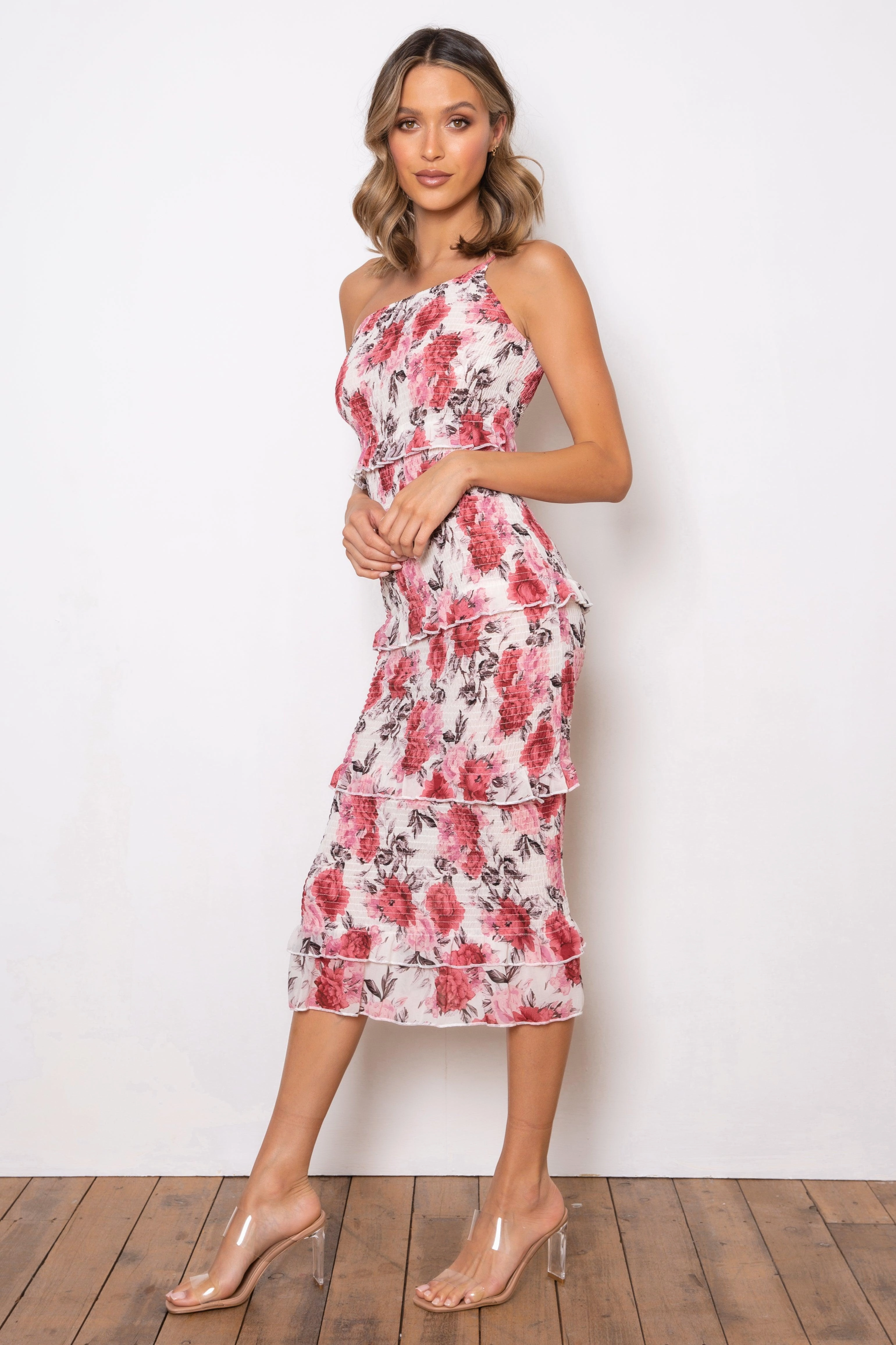 Everyday Use Scoop-Neck Dark Rose Dress - Cream Floral
