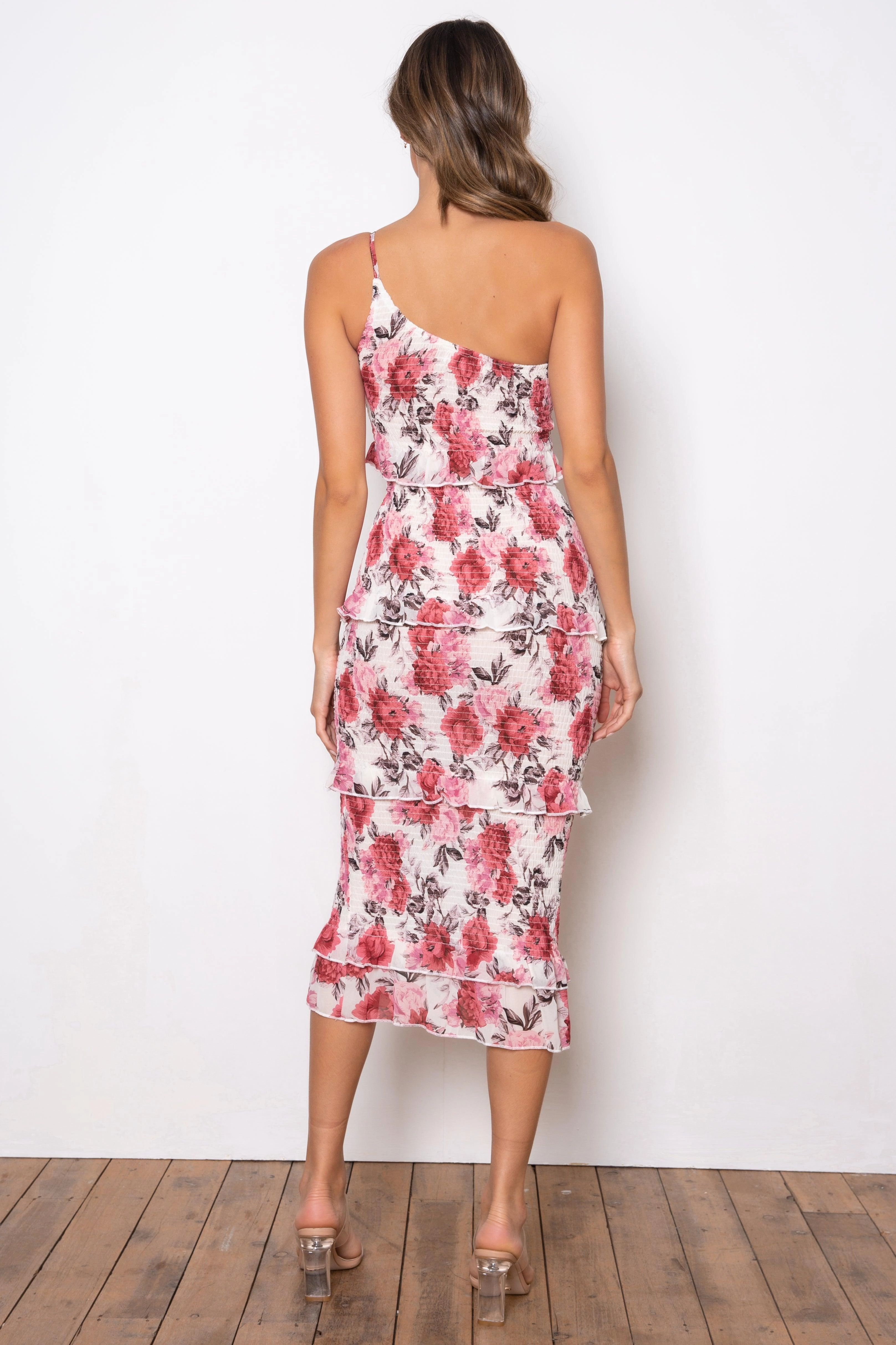 Seamless-Look Dark Rose Dress - Cream Floral