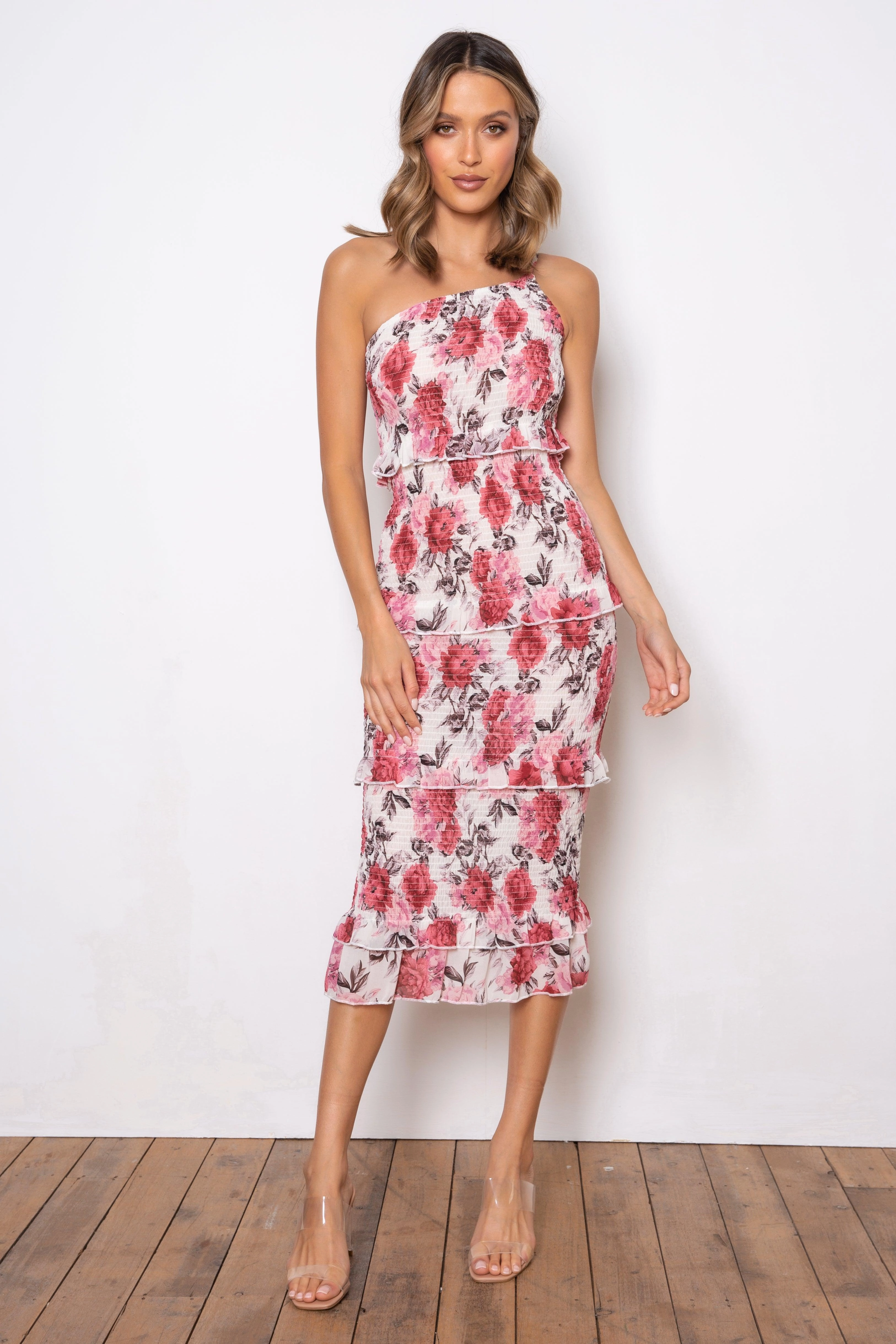 Dark Rose Dress - Cream Floral Dreamy Simplicity Urban Look
