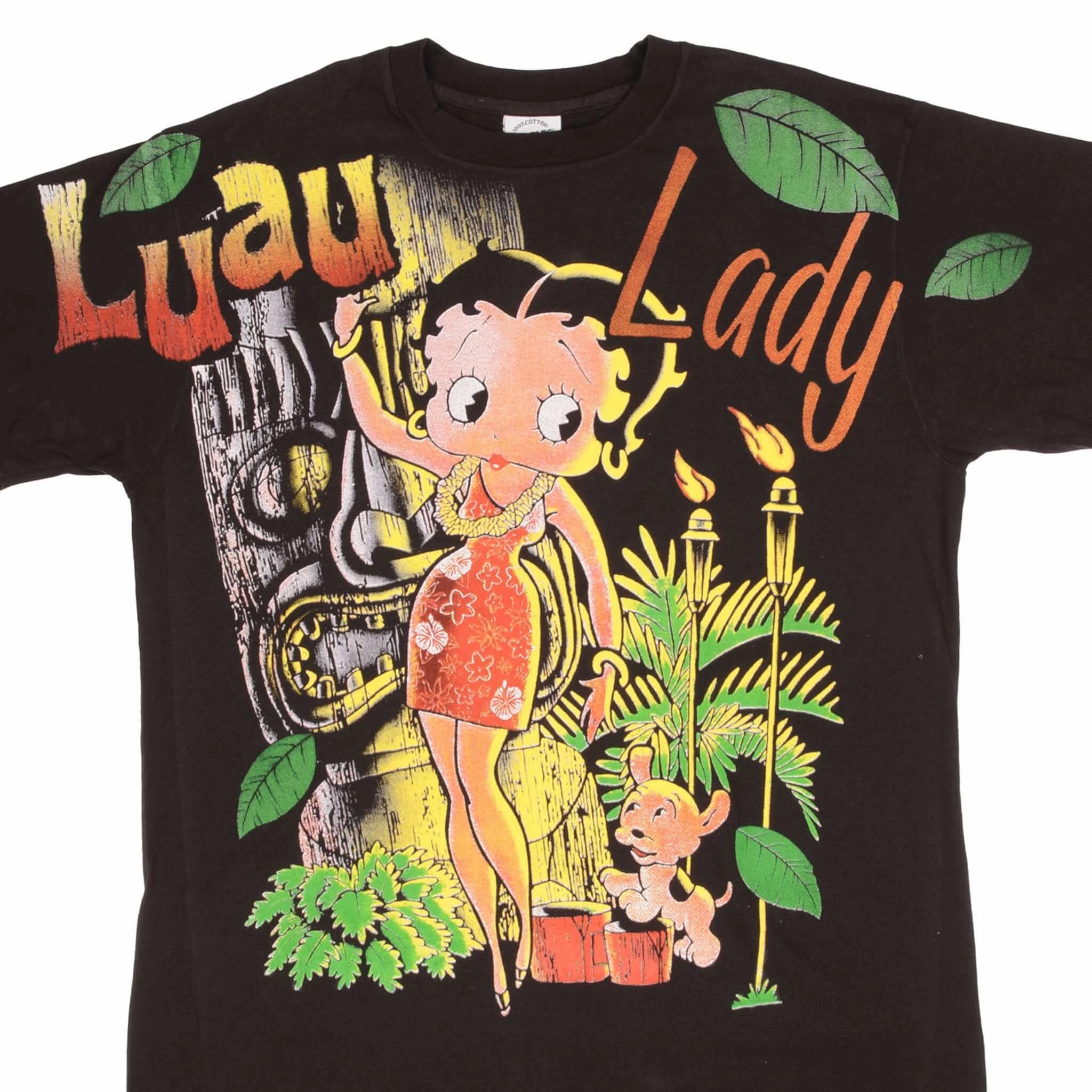 All-Day Stretch Quick Dry Fit BOOTLEG BETTY BOOP LUAU LADY ALL OVER PRINT TEE SHIRT SIZE XL SINGLE STITCH
