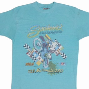 VINTAGE AMA SOUTHWICK MA 125 NATIONALS 250 TEE SHIRT 1986 MEDIUM MADE USA ZeroDistressFinish